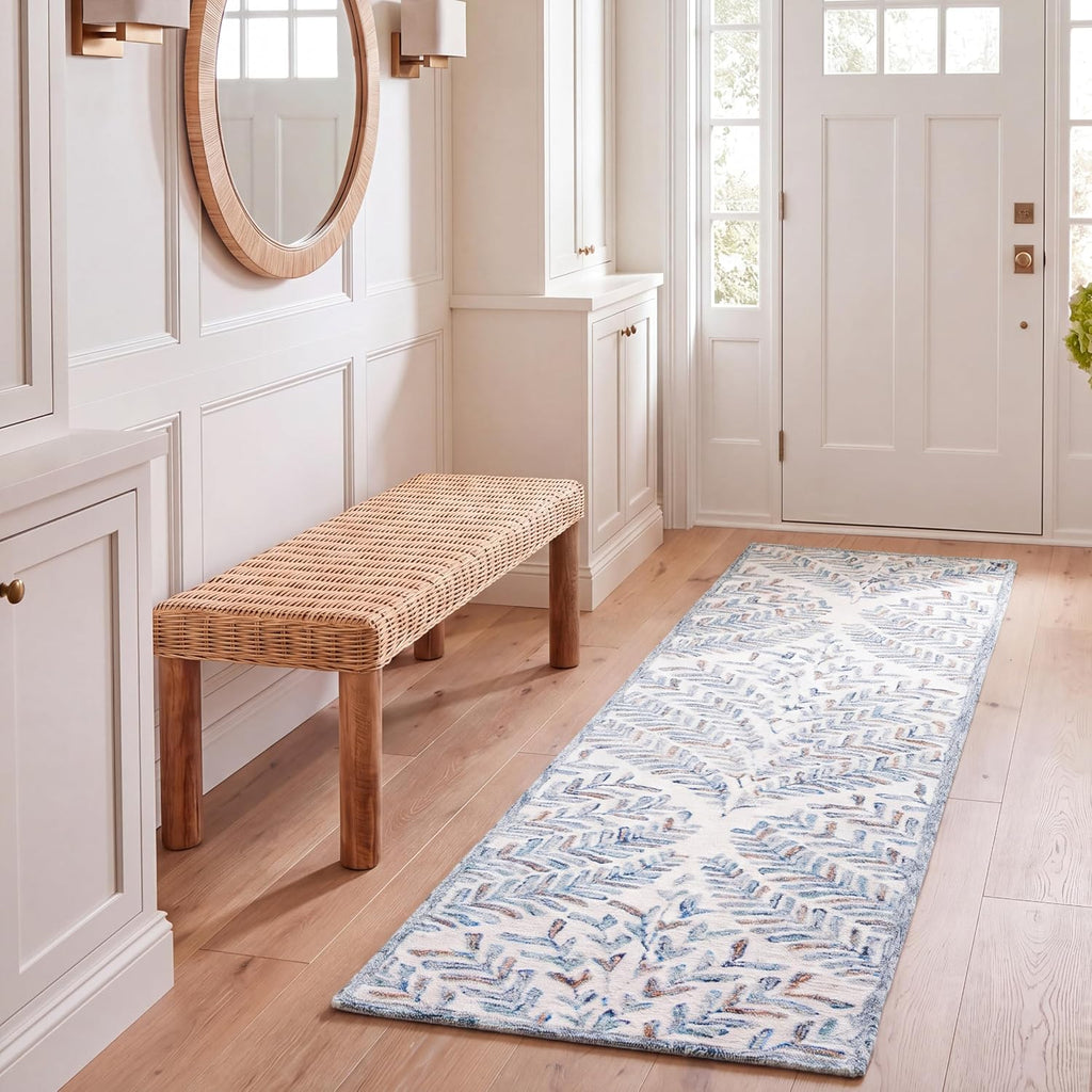 Capri Wool Runner Rug 2'3"x9' Ivory Blue