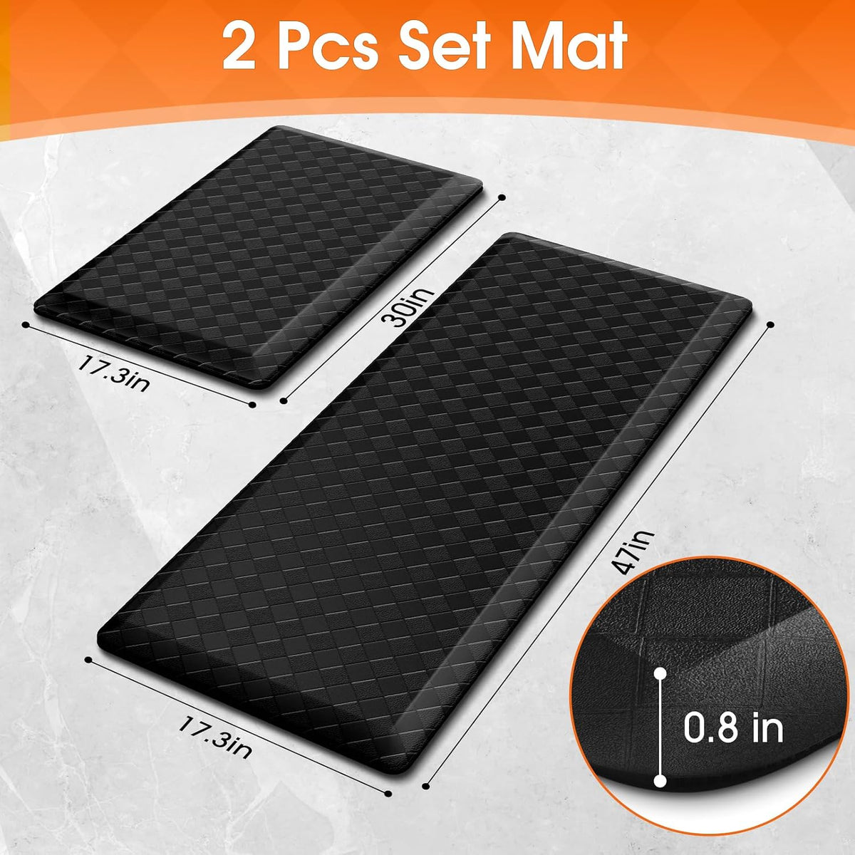 4/5" Cushioned Anti‑Fatigue Kitchen Mat Black