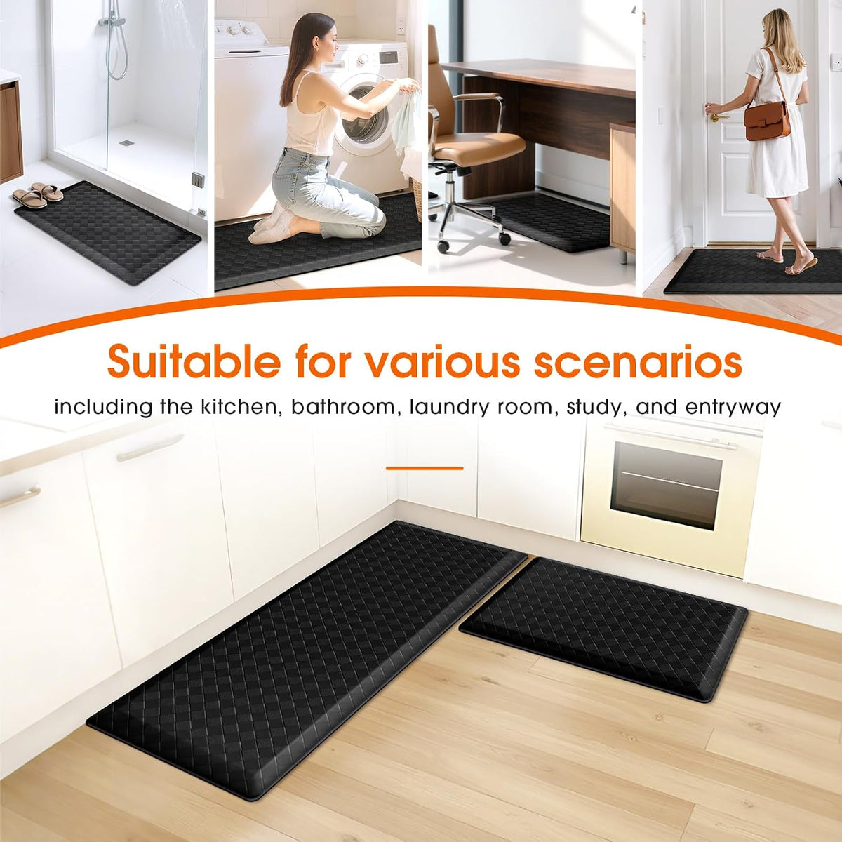 4/5" Cushioned Anti‑Fatigue Kitchen Mat Black