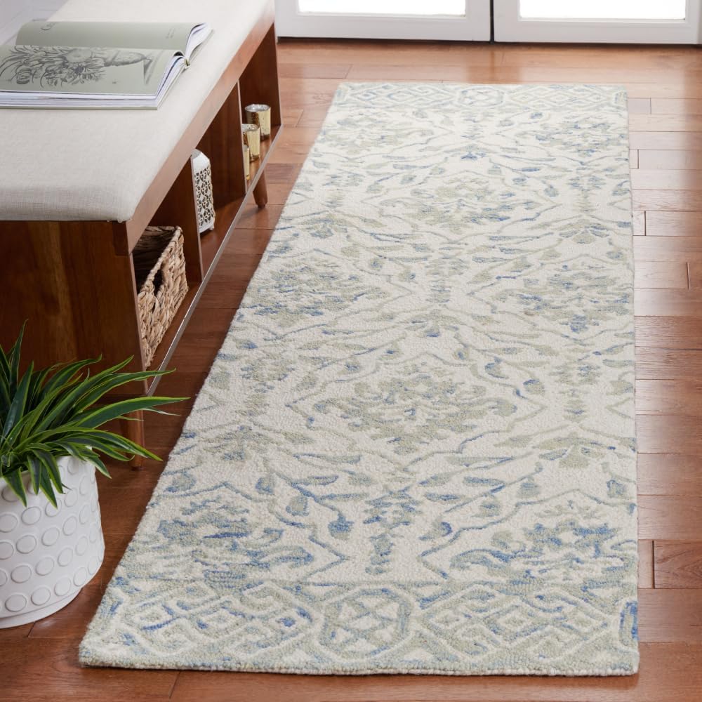 2'3"x6' Light Blue & Ivory Wool Runner Rug