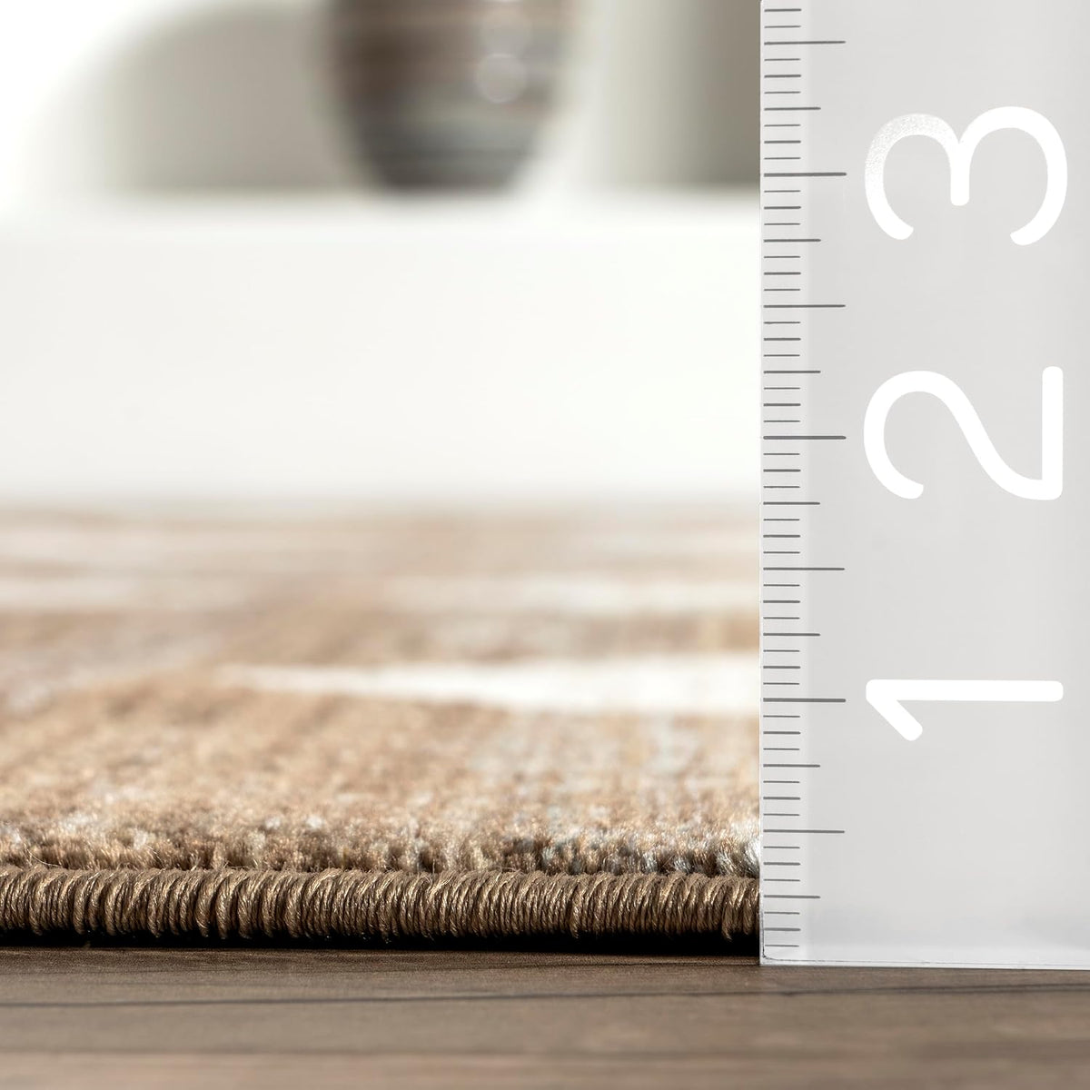 Fringed Checkered Rug 10'x13' Beige Blue Ivory