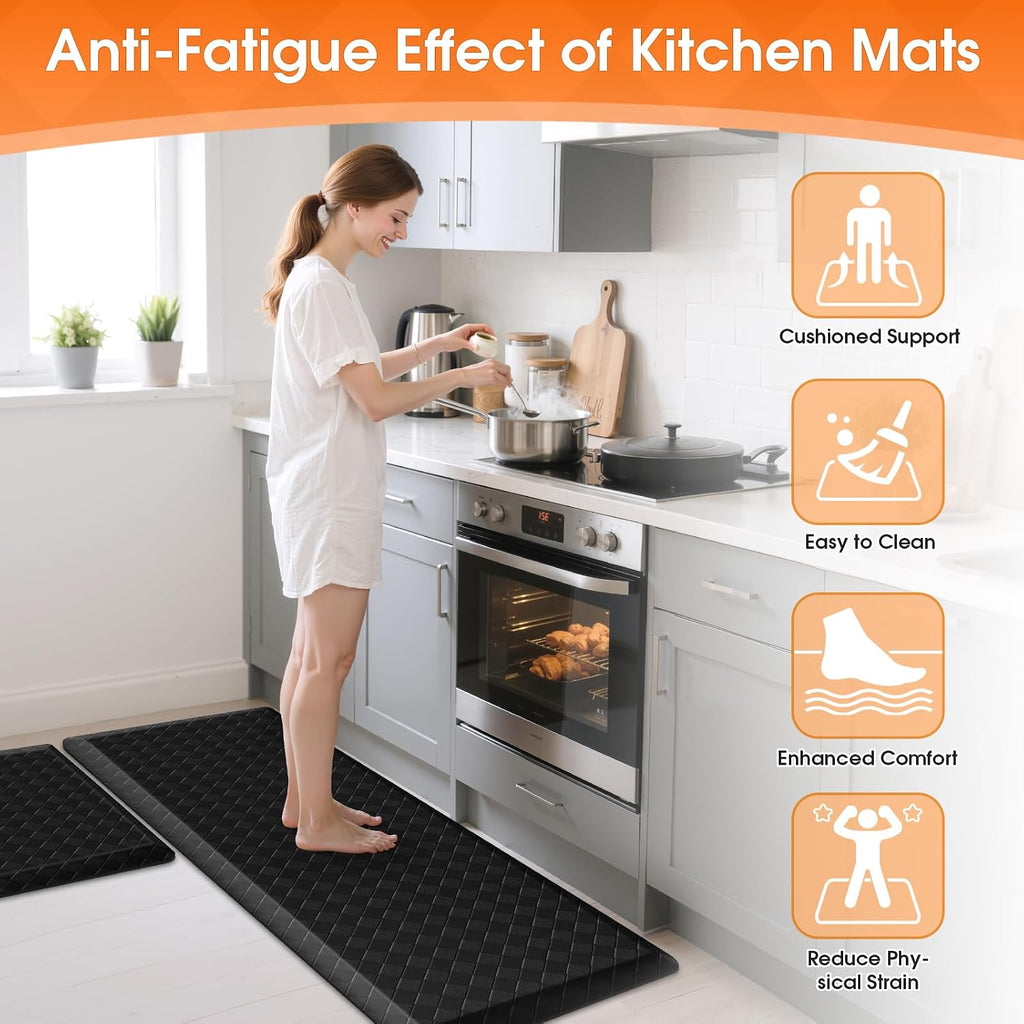 4/5" Cushioned Anti‑Fatigue Kitchen Mat Black