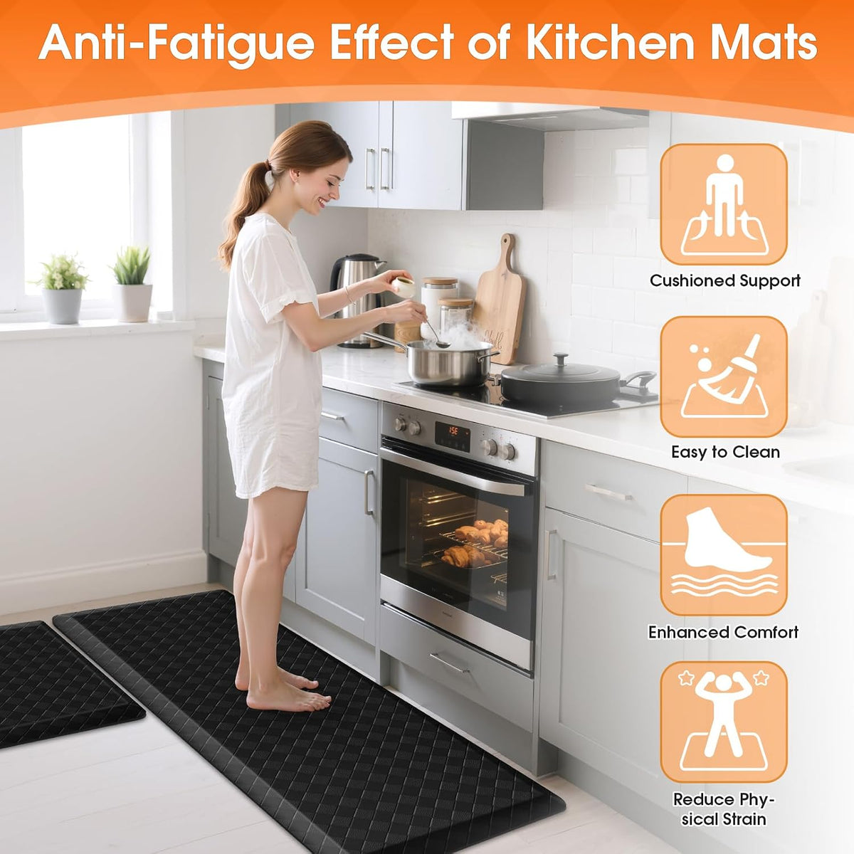 4/5" Cushioned Anti‑Fatigue Kitchen Mat Black