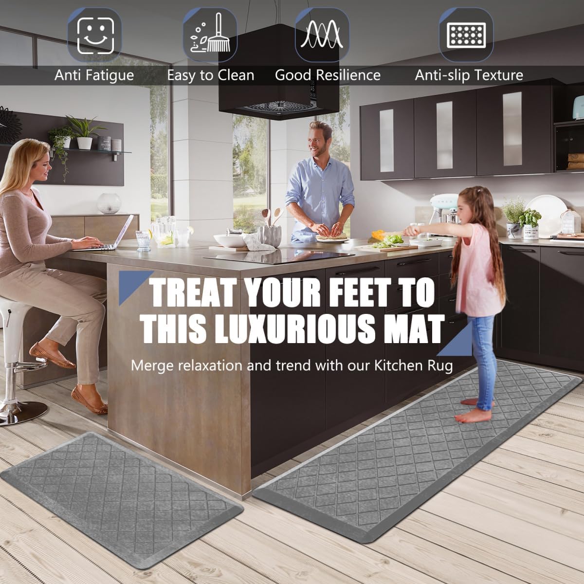 Anti‑Fatigue Kitchen Mats 1/2" Thick Gray