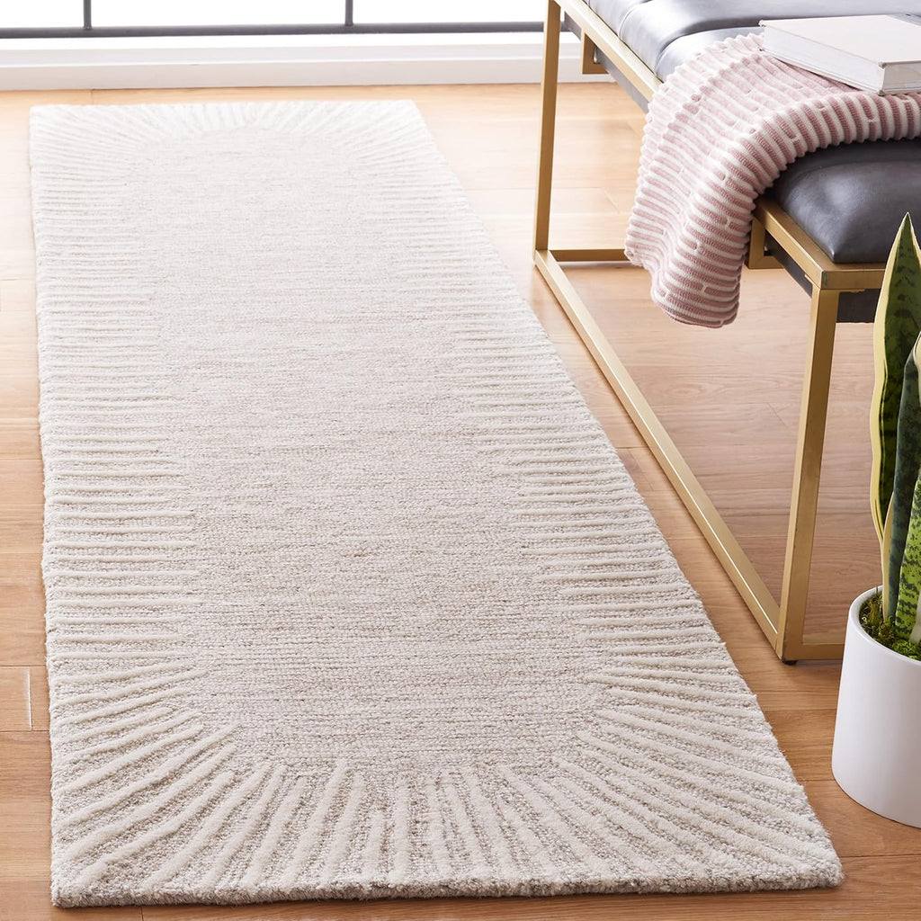 Abstract Wool Runner Rug 2'3"x10' Natural Ivory ABT478A