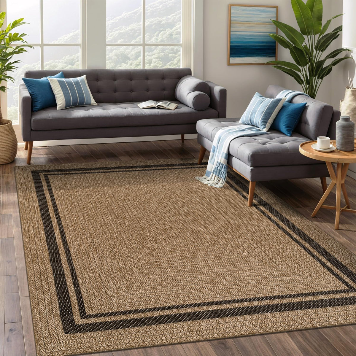 Jute Bordered Washable Rug 8'x10' Natural