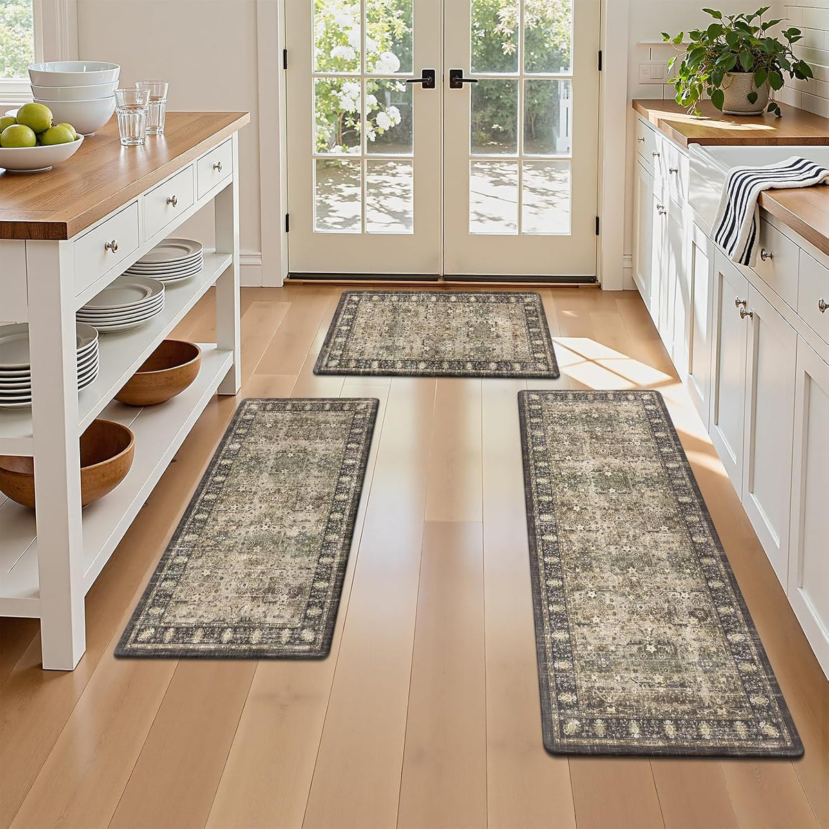 Cushioned Anti‑Fatigue Mat Set 3‑Piece Multi Brown