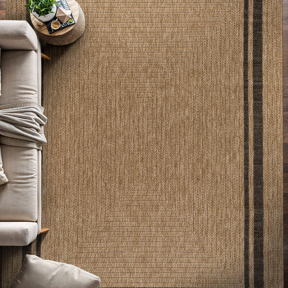 Jute Bordered Washable Rug 8'x10' Natural