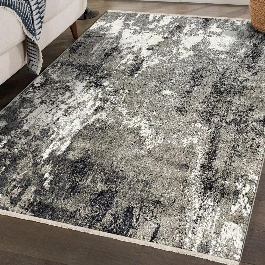 Abstract Fringed Area Rug Gray 5x7
