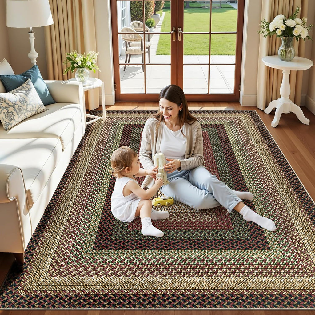 Faux‑Braided Farmhouse Rug 5'x8' Washable