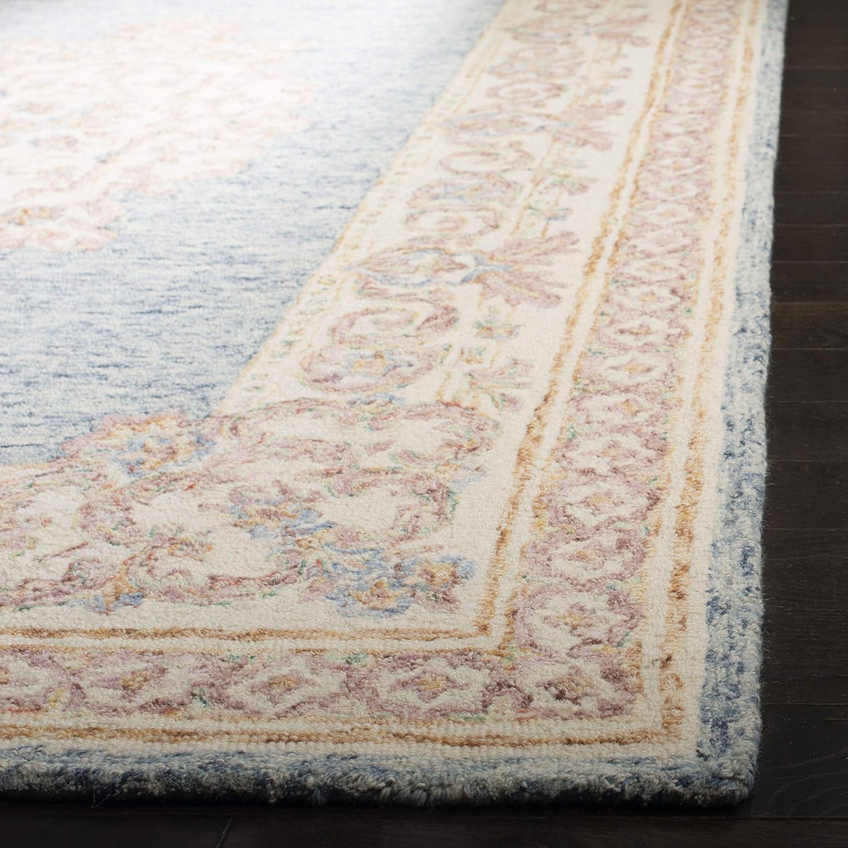 2'3"x8' Blue & Pink Traditional Wool Runner Rug