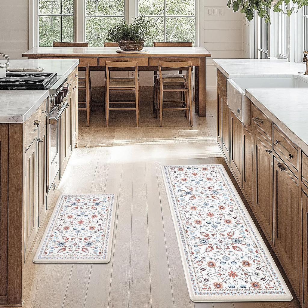 Vintage Floral Kitchen Mat Set 17x30+17x47 Beige