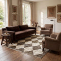 Fringed Checkered Rug 10'x13' Beige Blue Ivory