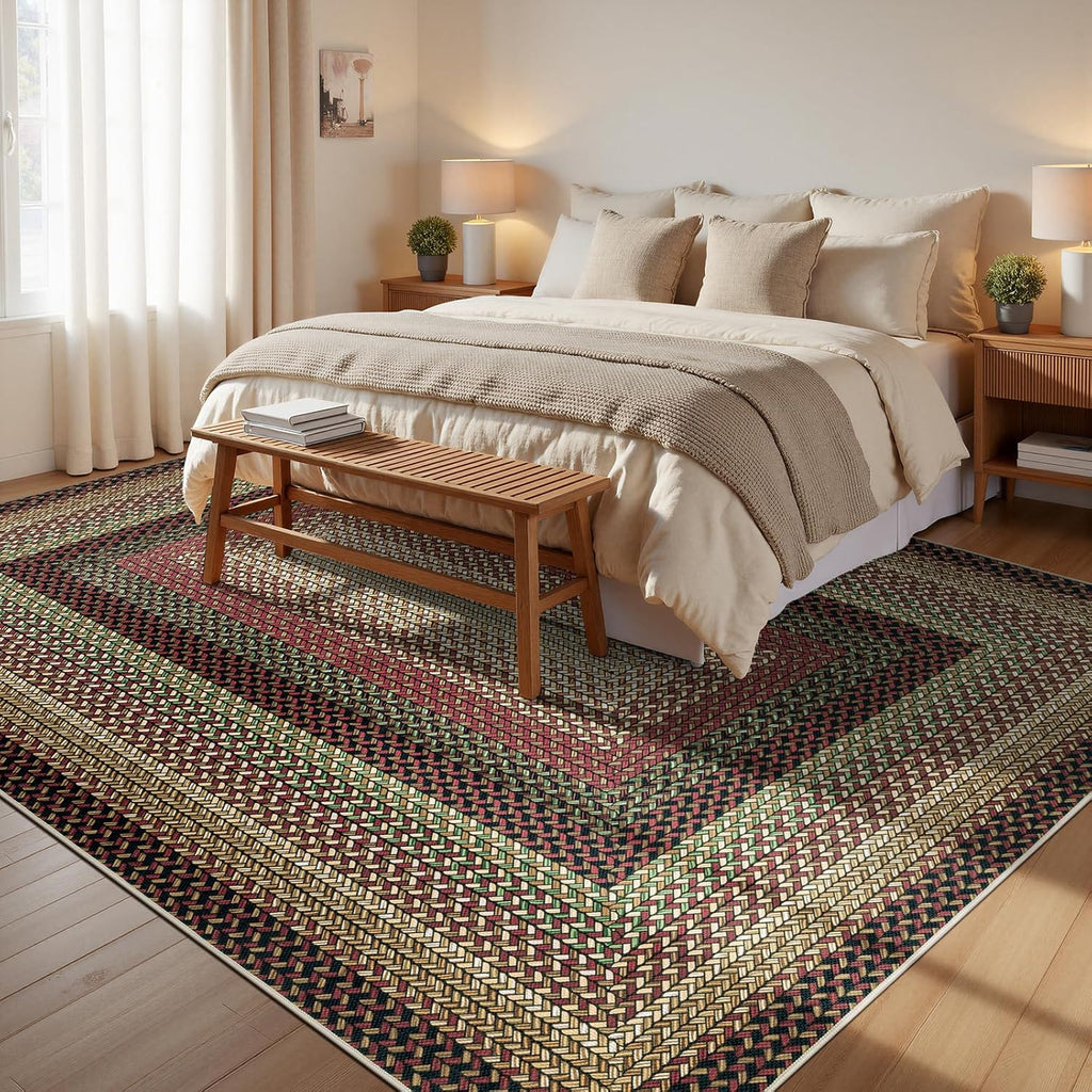 Faux‑Braided Farmhouse Rug 5'x8' Washable