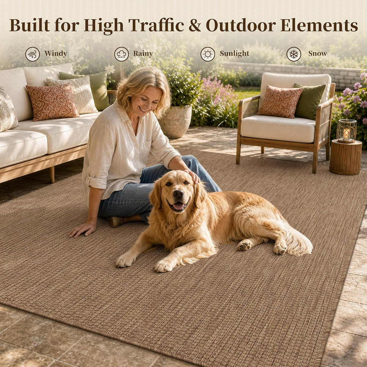 Textured Weave Indoor‑Outdoor Rug 5'x7' Brown