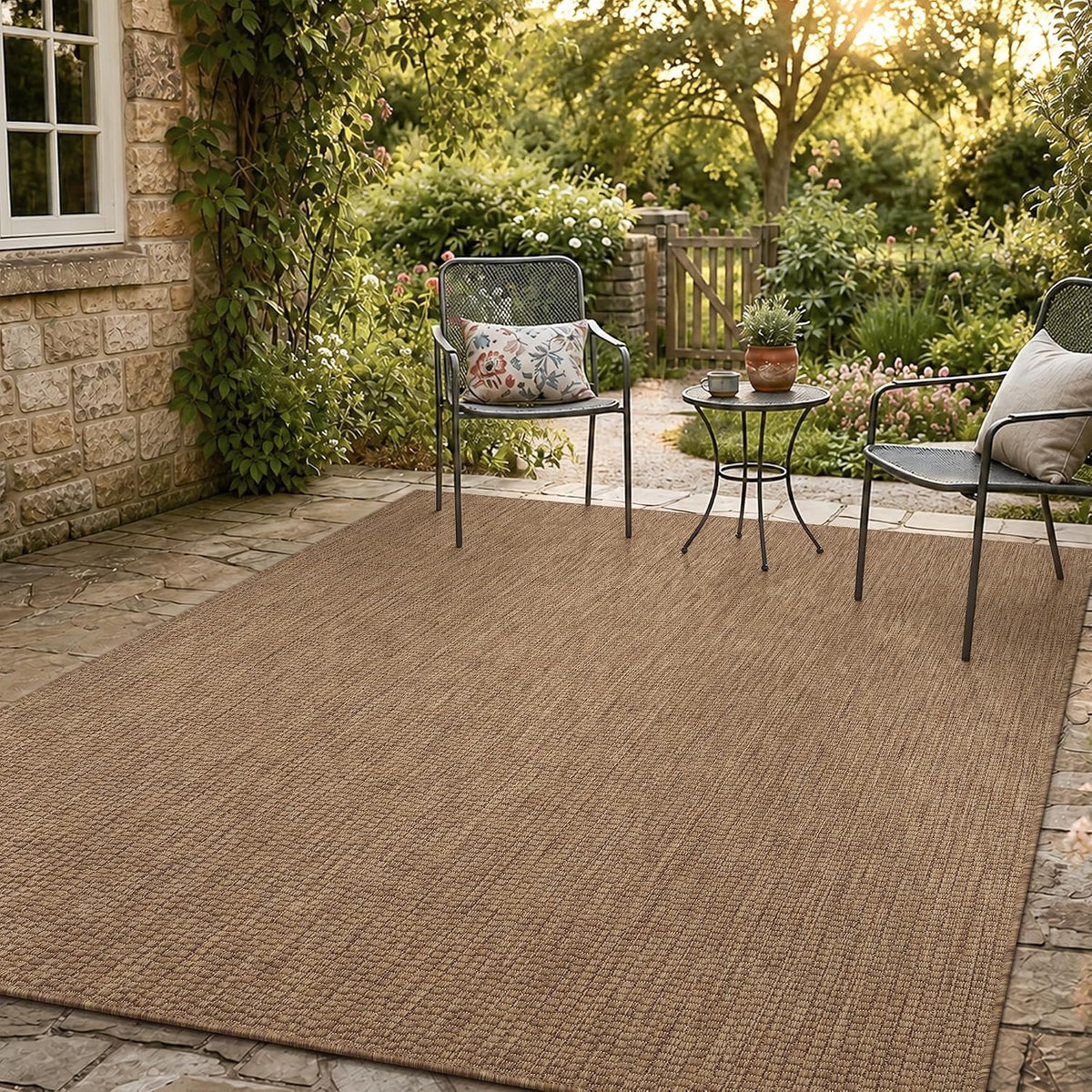 Textured Weave Indoor‑Outdoor Rug 5'x7' Brown