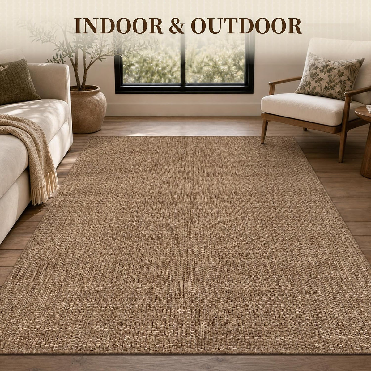 Textured Weave Indoor‑Outdoor Rug 5'x7' Brown