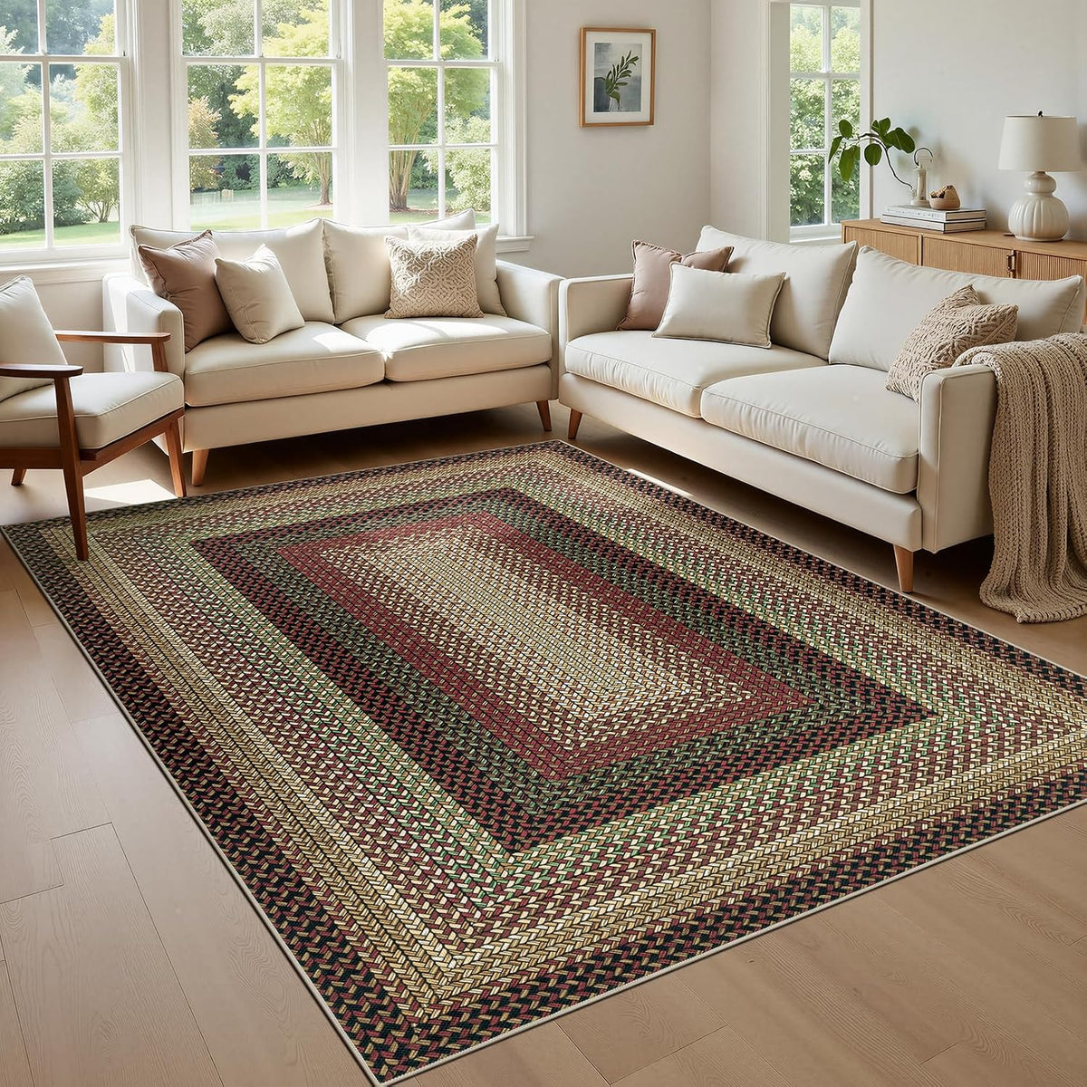 Faux‑Braided Farmhouse Rug 5'x8' Washable
