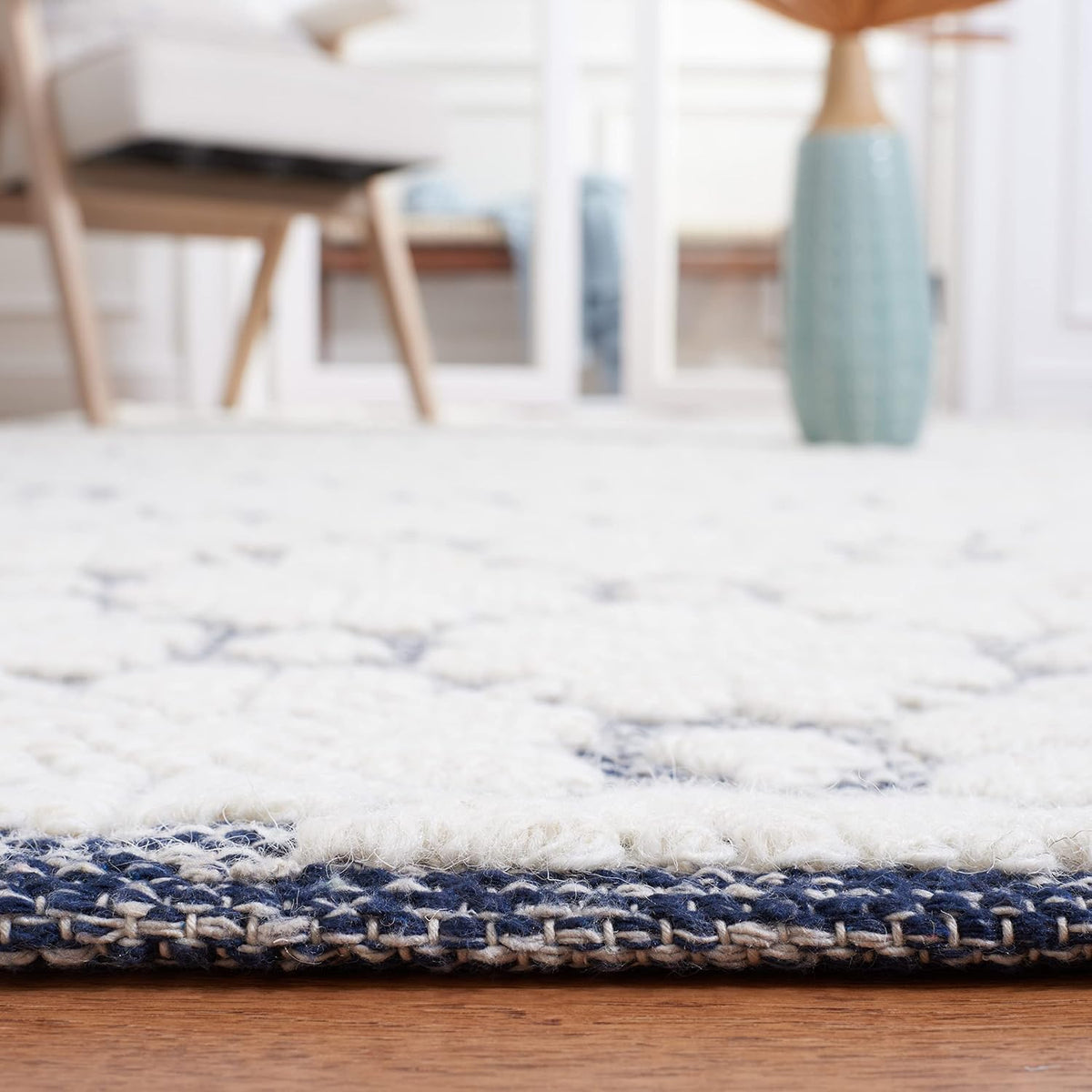 2'3"x8' Ivory & Navy Hand‑made Wool Runner Rug