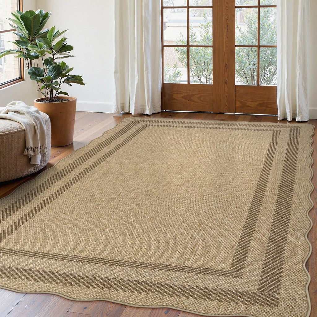 Scalloped Jute Washable Rug 5'x7' Tan
