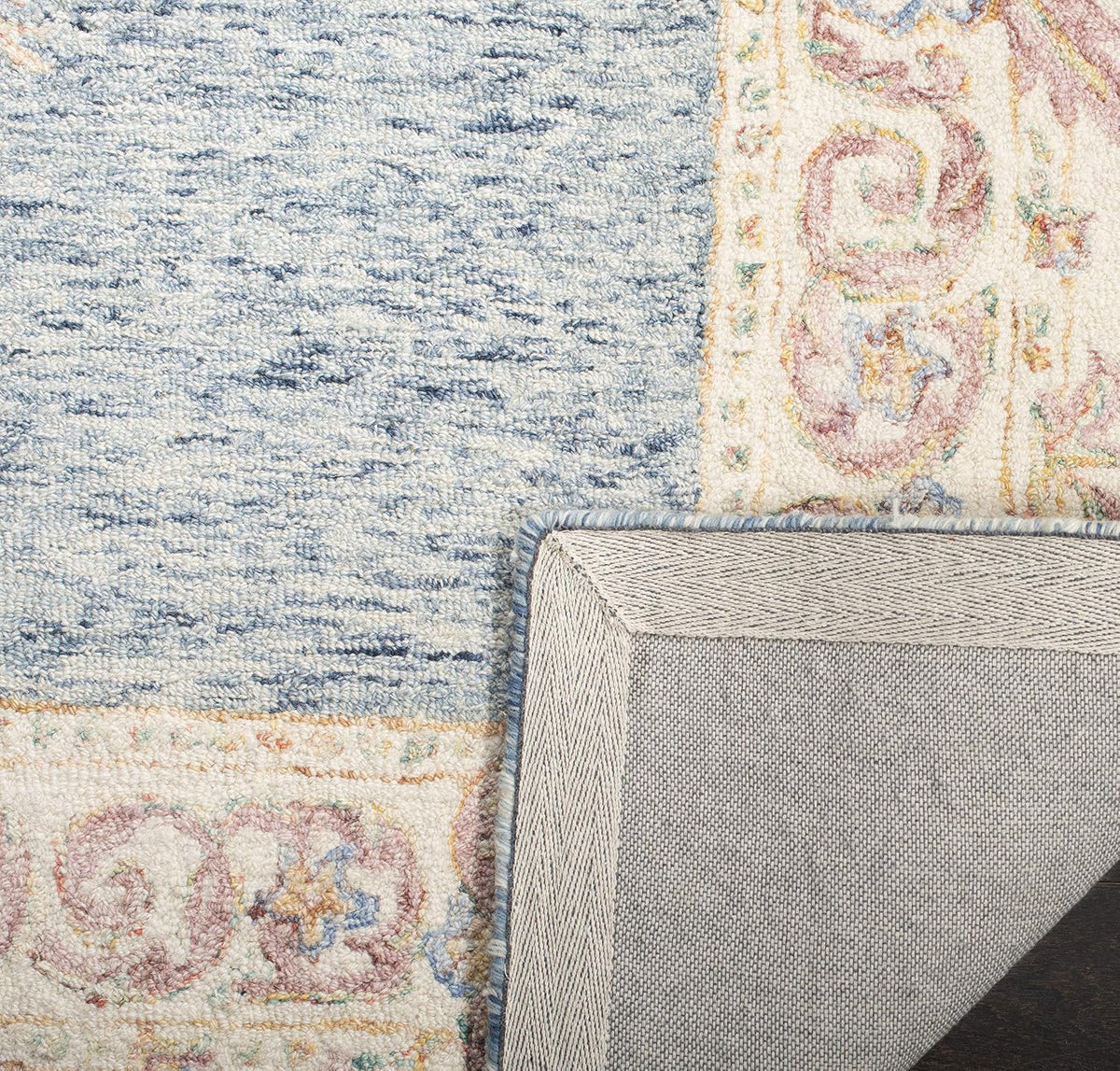 2'3"x8' Blue & Pink Traditional Wool Runner Rug