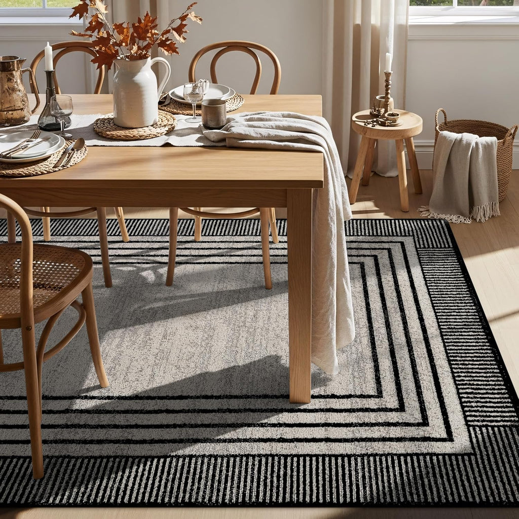 Geometric Bordered Area Rug Cream 5' x 7'