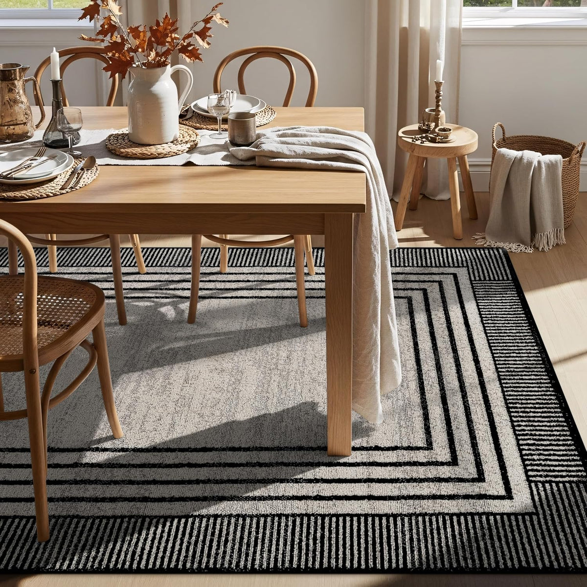 Geometric Bordered Area Rug Cream 5' x 7'