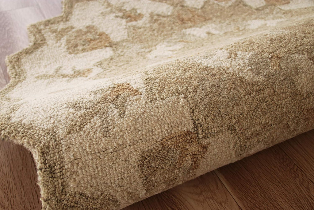 2'x7' Beige Medallion Wool Runner Rug