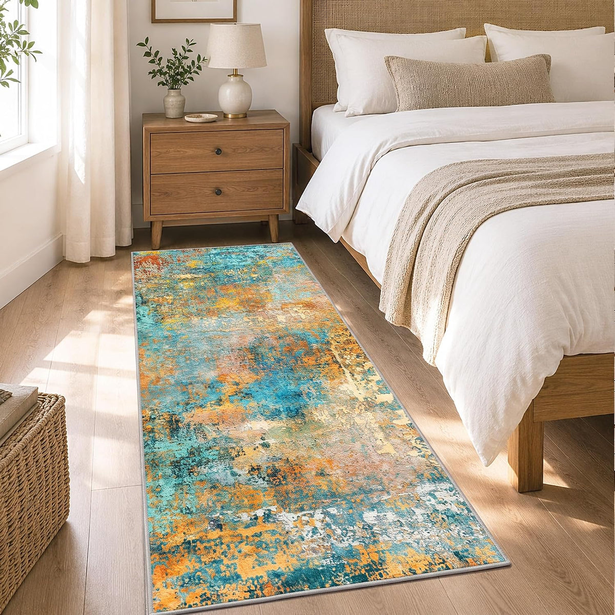 2'x6' Teal / Orange Washable Non‑Slip Runner Rug