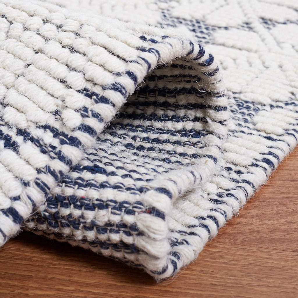 2'3"x8' Ivory & Navy Hand‑made Wool Runner Rug