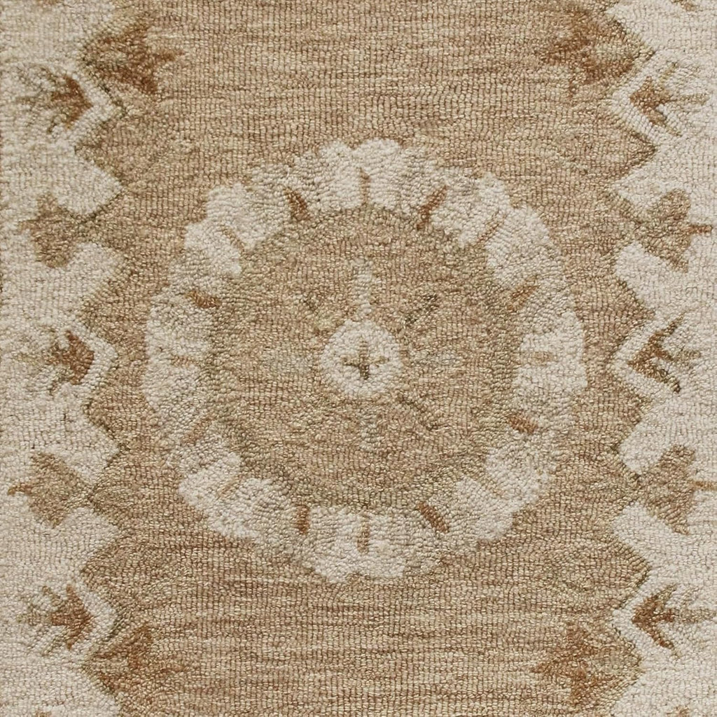 2'x7' Beige Medallion Wool Runner Rug