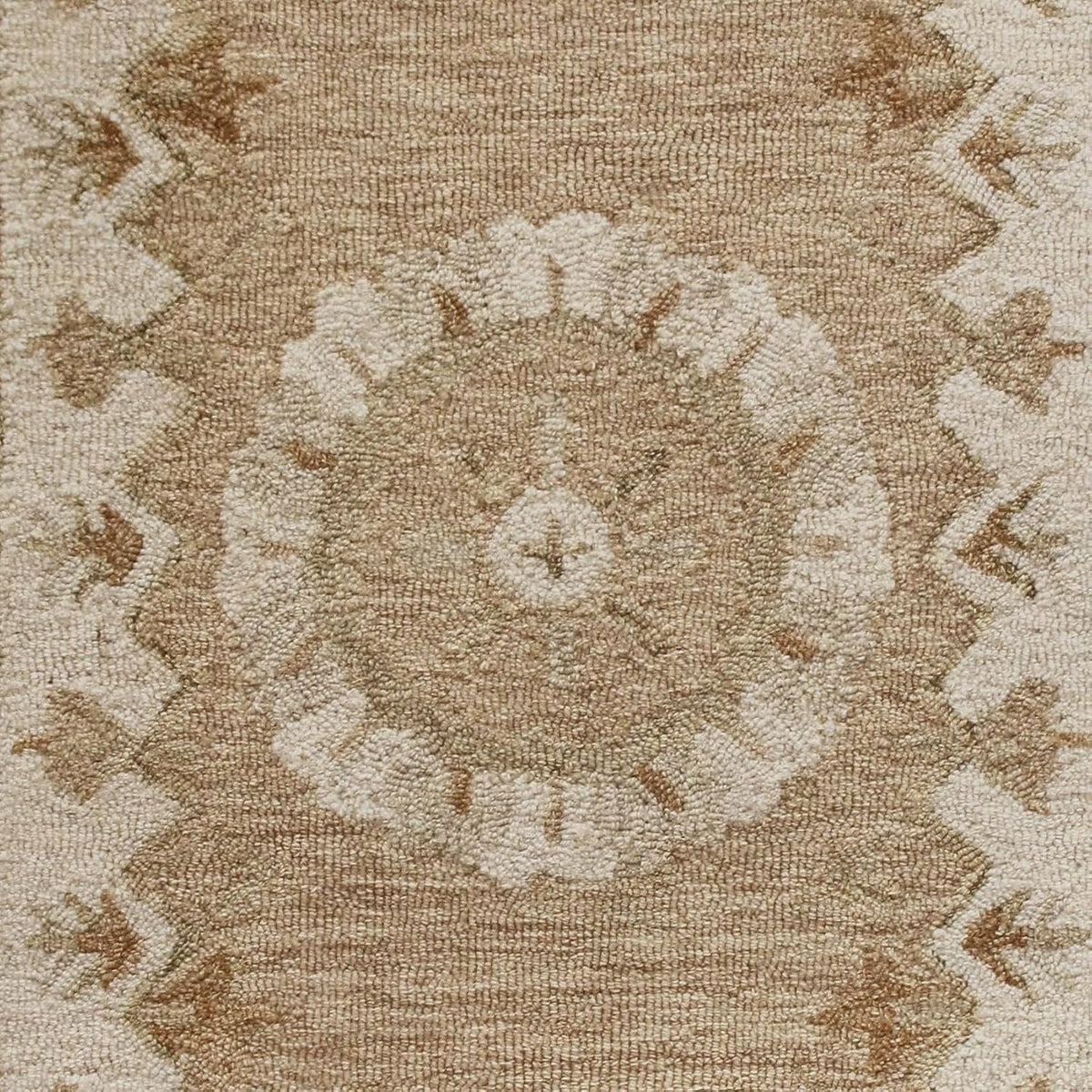 2'x7' Beige Medallion Wool Runner Rug