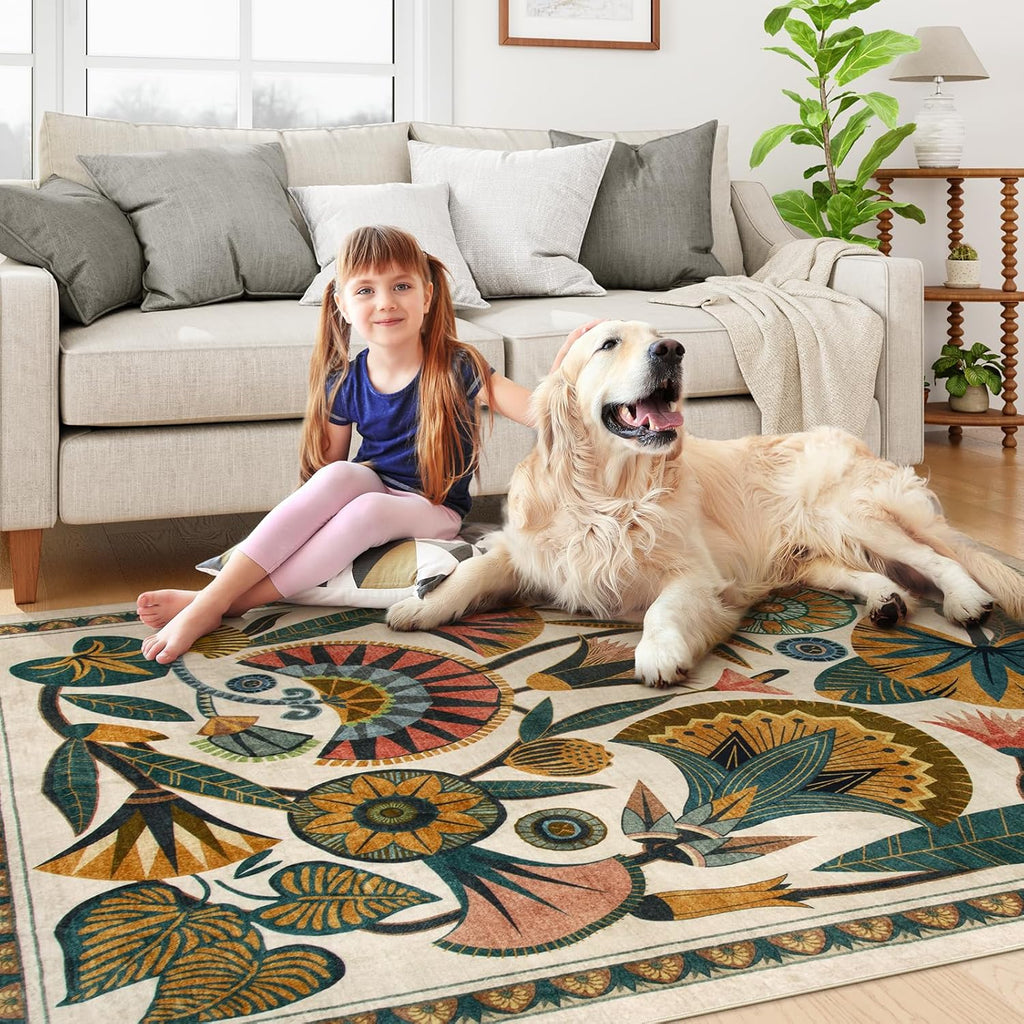 Beige Washable Area Rug 8'x10'