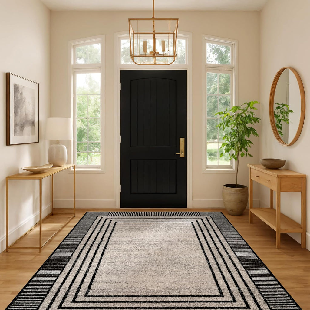 Geometric Bordered Area Rug Cream 5' x 7'