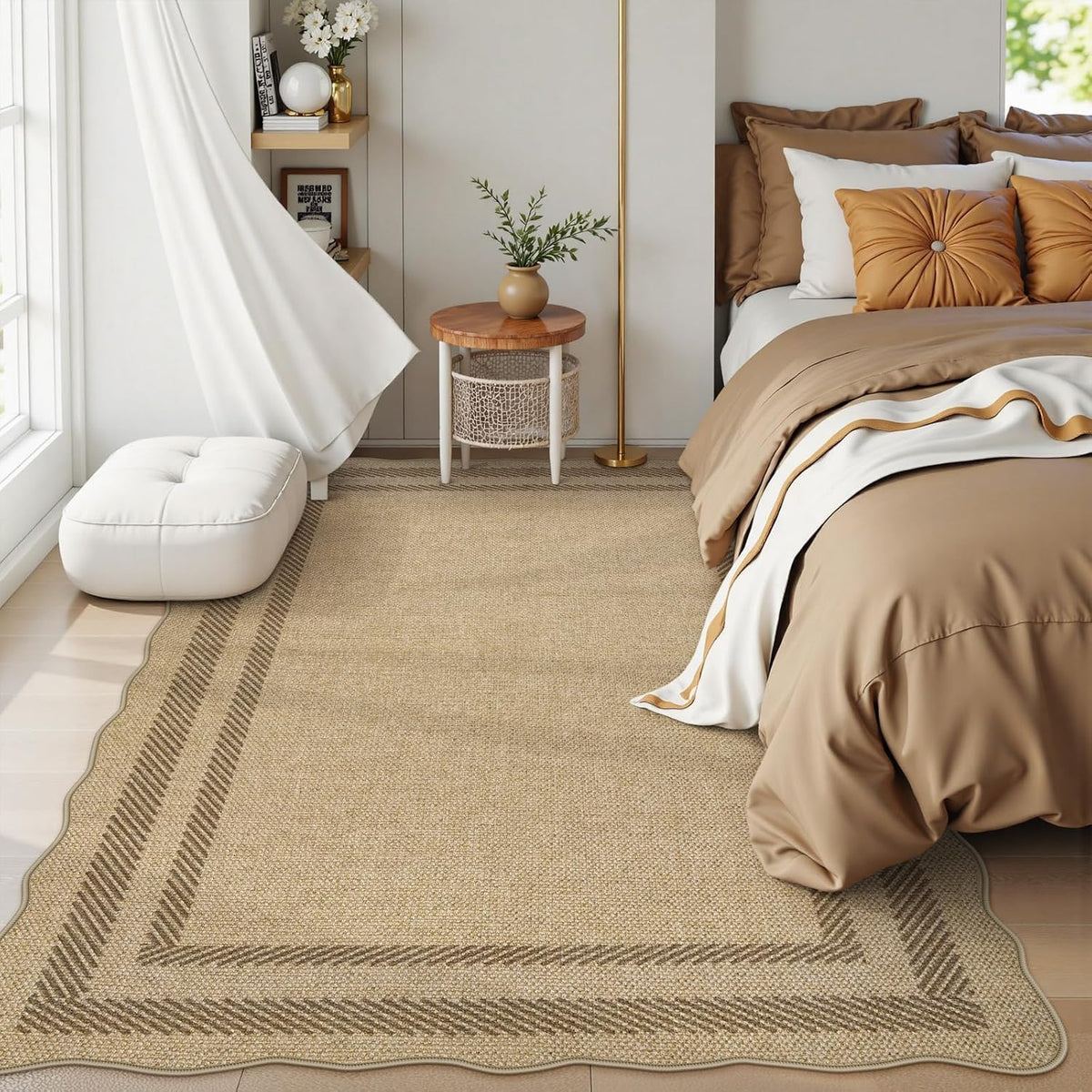 Scalloped Jute Washable Rug 5'x7' Tan